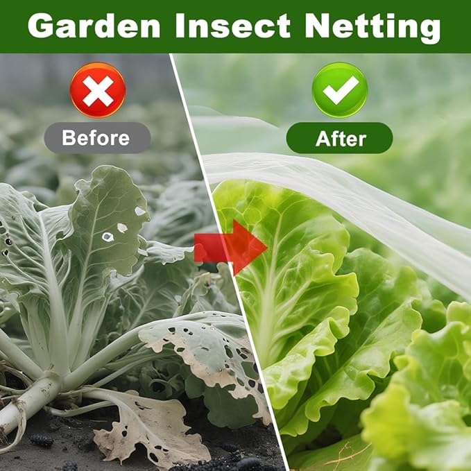 Agfabric Garden Netting 8.2'x32' Insect Pest Barrier Bird Netting for Garden Protection,Row Cover Mesh Netting for Vegetables Fruit Trees and Plants,White
