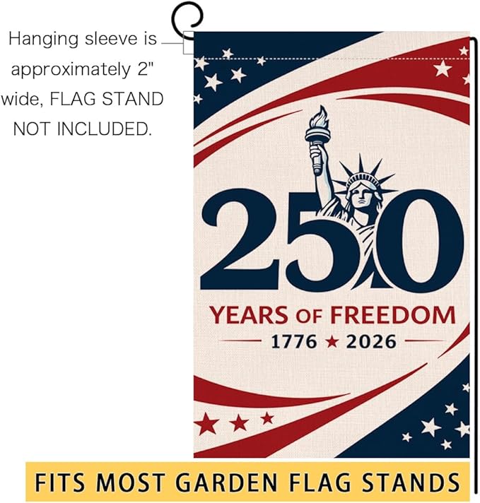 BLKWHT 250 Years America Garden Flag 12x18 Vertical Double Sided 1776-2026 USA 250th Anniversary Freedom Banner 4th of July Patriotic Outside Decorations Burlap Yard Flag BW868