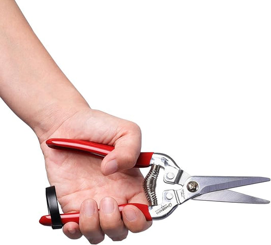 Gardeness Stainless Steel Pruning Snips with Serrated Blade, Adjustable Joint Screw Micro-Tip Garden Scissors for Harvesting Herbs, Fruit, and Floral Arranging, Corrosion-Resistant & Made in Taiwan
