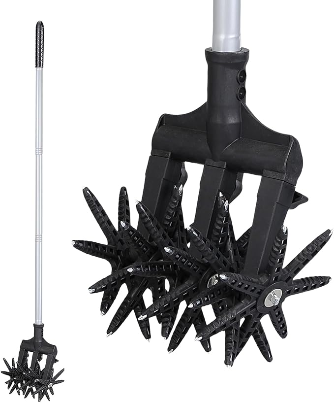 Lightweight Rotary Cultivator Garden Rotary Tiller with Stainless Steel Poles, Anti-Slip Grip, Hand Tiller for Soil Mixing or Reseeding Grass Lawn Tiller (Tiller)