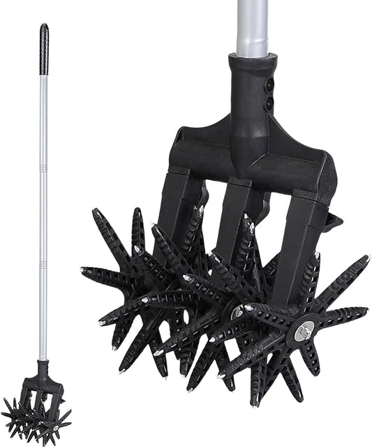 Lightweight Rotary Cultivator Garden Rotary Tiller with Stainless Steel Poles, Anti-Slip Grip, Hand Tiller for Soil Mixing or Reseeding Grass Lawn Tiller (Tiller)