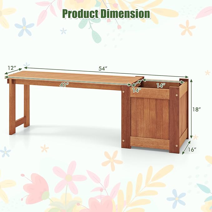 Giantex Set of 2 Outdoor Bench with Raised Garden Beds, 4-in-1 Wood Seat with Teak Oil Finish, Planter Boxes with Open-Ended Base, Garden Bench Seat for Porch Balcony Lawn Yard, DIY Assembly