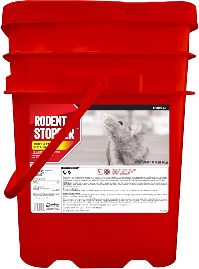 Rodent Stopper, Granular Animal Stopper Repellent, All Natural, Effective All Year Round, Safe for People and Pets, No Harsh Chemicals, Ready to Use, Rodent Repellent, Granular - 25 lb. Bulk