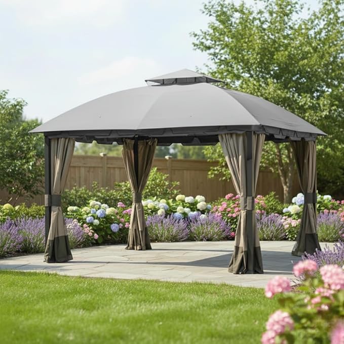 Garden Winds Reinforced RipLock 350 Replacement Canopy Top Cover Compatible with South Hampton 11' x 13' Gazebo Models L-GZ215PST-A, L-GZ659PST, 810138517, 810046339, A111011500 - Slate Gray