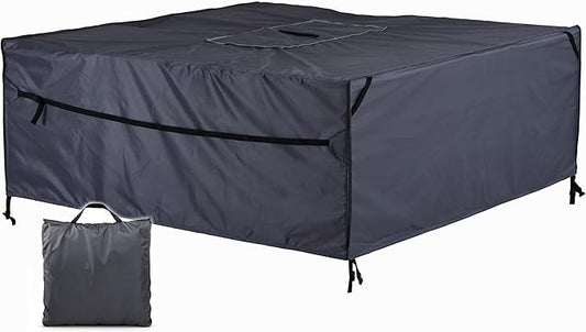 Patio Furniture Covers Waterproof - 420D Outdoor Table and Chair Set Cover with Built-in Storage Bag - Rectangular Patio Table Cover for 4-Seat Dining Set or Sectional Sofa - DarkGrey