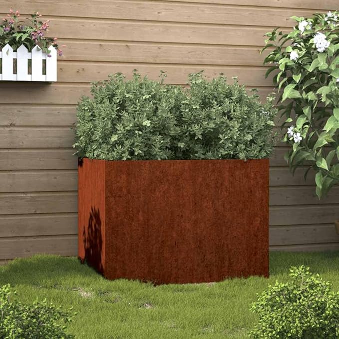 Corten Steel Planter Box with Rustic Finish for Outdoor Garden and Balcony Decoration, Durable Weather-Resistant Construction, Minimalist Style, 4-Piece Set