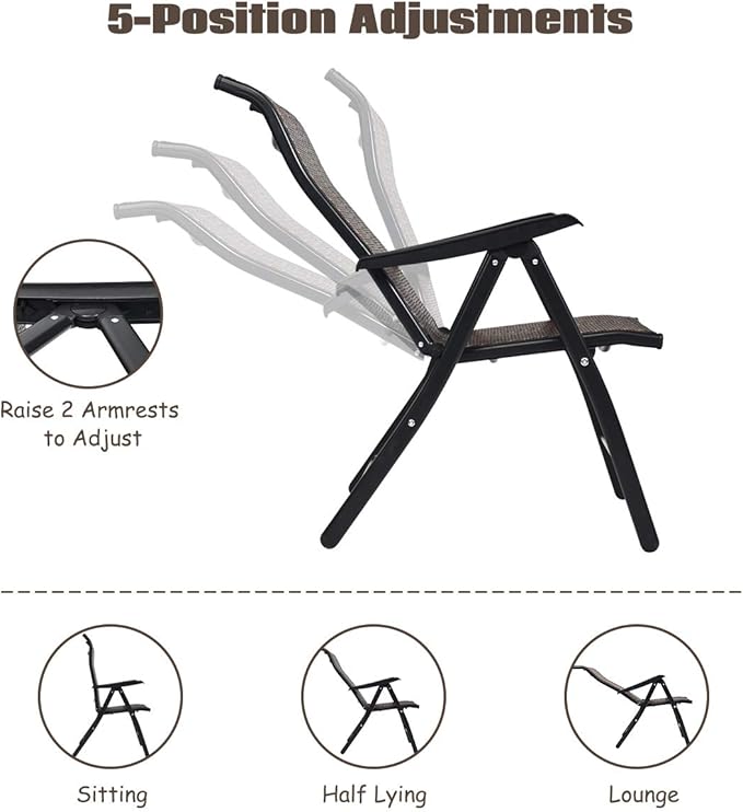 Tangkula Foldable Patio Wicker Dining Chair, Portable High Back Outdoor Wicker Chair with 5-Level Adjustable Backrest, No Assembly Reclining Chairs for Porch Deck Garden Balcony