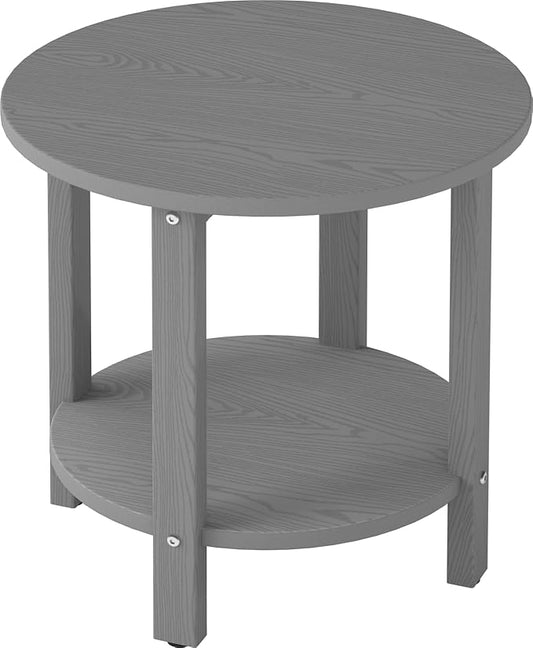 HDPE Outdoor Side Table for Patio, 18.1-Inch Weatherproof Small Outdoor Table for Adirondack, 2-Tier Round End Table for Garden Backyard Porch Deck Balcony Poolside (Grey)