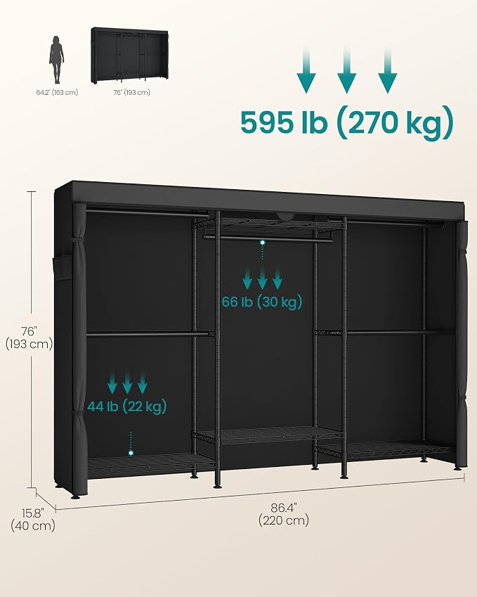SONGMICS Closet Organizers and Storage, Clothes Rack with Shelves