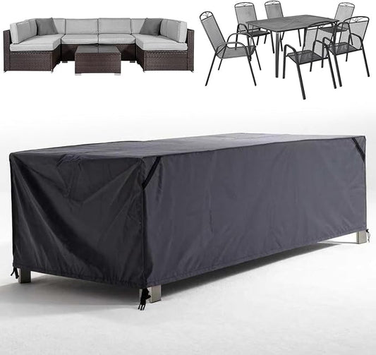 Waterproof Patio Furniture Covers, 420D Oxford Rectangular Outdoor Table and Chairs Set Cover, Anti-UV & Windproof Garden Furniture Protector for Dining Set, Sofa, Sectional, DarkGrey