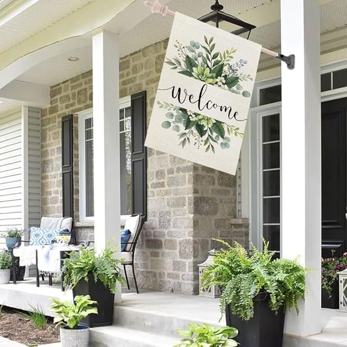 CROWNED BEAUTY Spring House Flag Double Sided 28x40 Inches Large Burlap Welcome Holiday Seasonal Yard Decoration for Outside Porch CF099-L