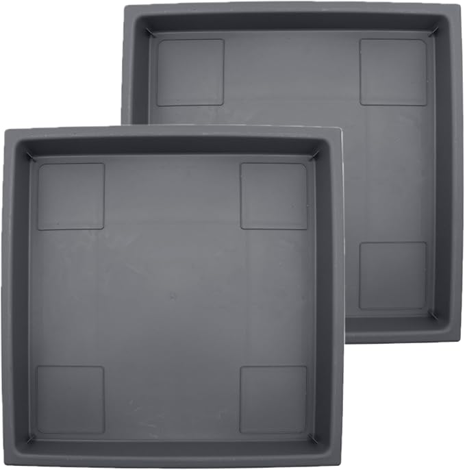The HC Companies 11 Inch Accent Square Plant Saucer, Lightweight UV-Resistant Plastic Outdoor & Indoor Flower Pot Tray, 2-Pack Plant Pot Trays for Garden & Home Decor, Warm Gray