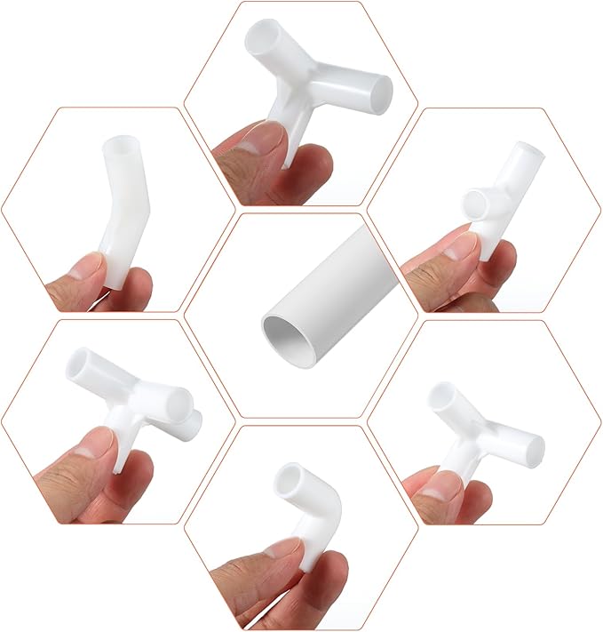 Sawysine 102 Pcs DIY PVC Projects Set Included 60 Pcs 24 Inch PVC Pipe and 42 Connection Pipe Fittings for Spring, Home, Greenhouse, Garden, Farm, Workshop, Summer(White,3/8 Inch)