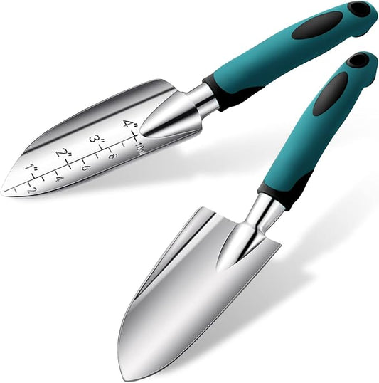 Honoson Garden Hand Trowel Transplant Trowel with Measurements Aluminum Alloy Planting Tools with Rubber Handle Small Gardening Hand Tools Shovels for Gardening Cultivating Transplanting Supplies