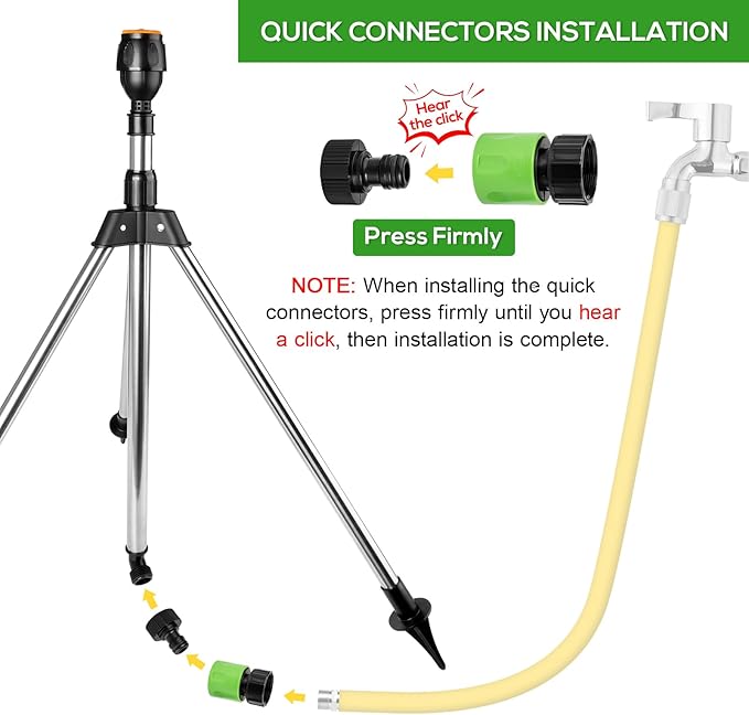 Rotating Tripod Sprinkler, Sprinklers for Lawn Garden Yard, 360 Degree Large Area Automatic Double-Sided Coverage, Telescoping Water Sprinkler with Metal Tripod Base