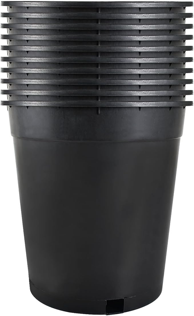 10 Pack 5 Gallon 11inch Black Nursery Pot Planter Grower Flower Pot Garden Seedling Planters Containers, Plastic Injection Molded Pots with Drainage Holes