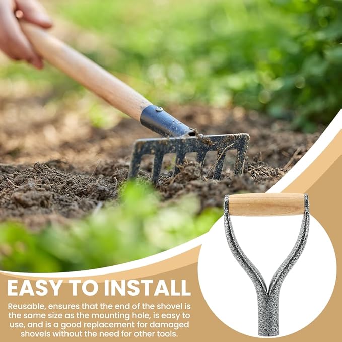 Shovel D Grip Handle,Reusable Y Grip Replacement Forks 1.25inch Solid Iron Shovel Handle Replacement Accessories with Wooden Grips for Garden Digging Raking Tool (brown,Size:13.5*8.86*1.3inch)