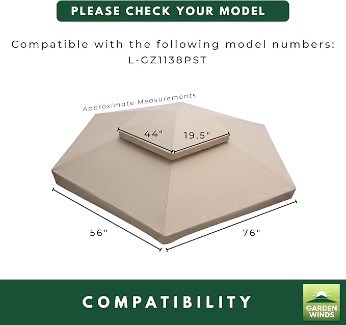 Garden Winds Durable 350 Replacement Canopy Top Compatible with Manhattan 10’ x 12’ Gazebo Model L-GZ1138PST - Stripe Canyon