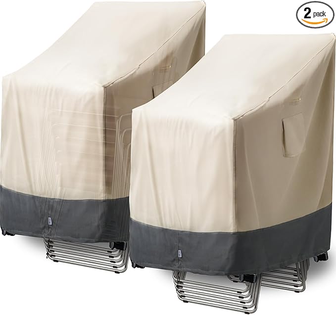Extra Heavy Duty Stackable Patio Chair Covers Waterproof Up to 8000pa, 2 Pack Patio Furniture Covers for Outdoor Stackable Dining Chairs, Outdoor Seat Cover with Air Vents, 28"W x 36"D x 47"H