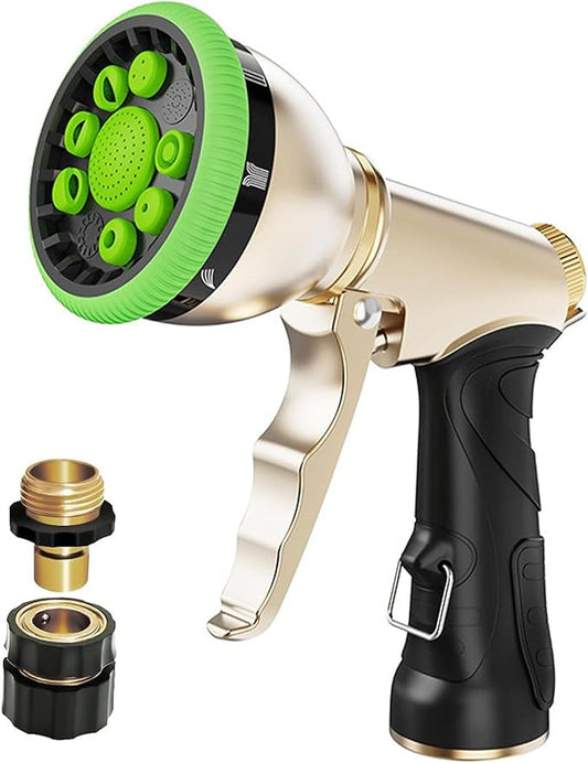 Garden Hose Nozzle Heavy Duty, 100% Metal Water Hose Sprayer Nozzle for Washing Car, Watering Plants, Washing Pets, and Home Use with 9 Adjustable Spray Patterns