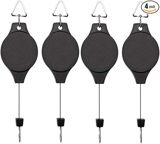 4 Pack Plant Hook Pulley, Retractable Plant Hanger Easy Reach Hanging Flower Basket for Garden Baskets Pots and Birds Feeder Hang High up and Pull Down to Water Or Feed