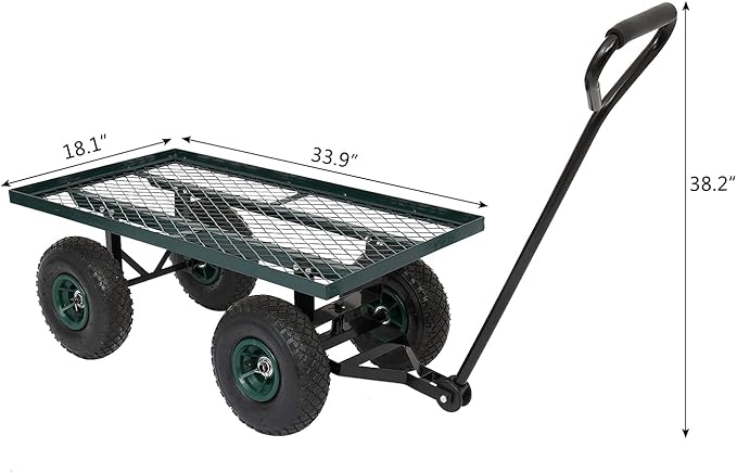 Outvita Metal Deck Garden Cart with 10” Air Tires, Heavy Duty Wagon Cart for Farm, Yard and Cargo (Green)