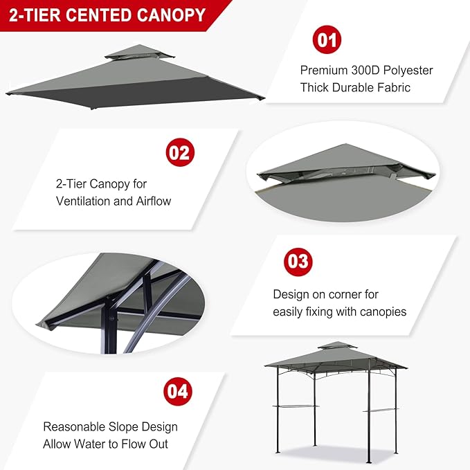 Eurmax USA High Performance Grill Gazebo Canopy Replacement Cover 5x8 BBQ Shelter Top (Gray)