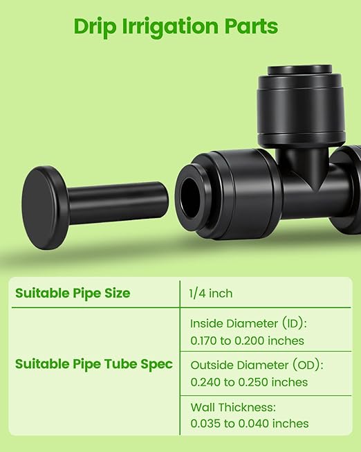 60 Pack Drip Irrigation Parts, Quick Connect 1/4" End Cap Fittings for Garden, Farm & Greenhouse Irrigation Systems