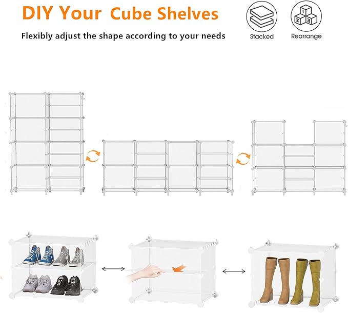AWTATOS Closet Organizer 8 Cube Storage Shelves, Transparent Twill