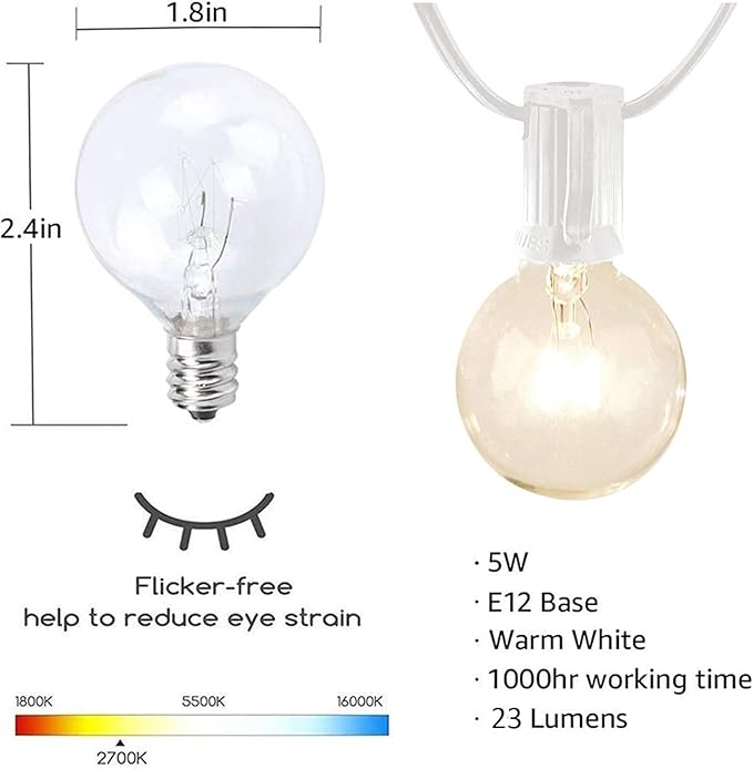 Afirst White Outdoor String Lights 25FT with 27 Globe Bulbs Vintage Incandescent Lights for Patio Garden Backyard Party Wedding