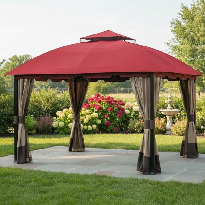 Garden Winds Reinforced RipLock 350 Replacement Canopy Top Cover Compatible with South Hampton 11' x 13' Gazebo Models L-GZ215PST-A, L-GZ659PST, 810138517, 810046339, A111011500 - Cinnabar