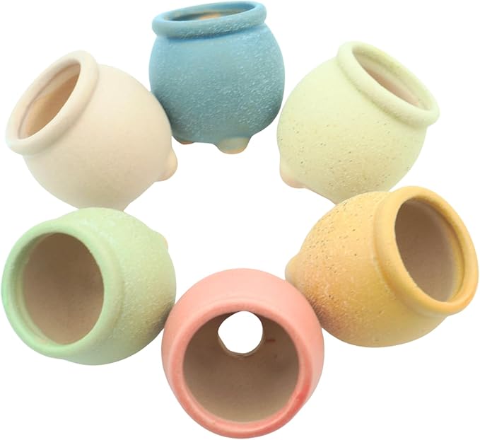 12-Pack 1.6" Wide Round Belly Succulent Pots with Large Drainage Hole - Rustic Morandi Stone Textured Ceramic Planters, Side-Tilted Stable Mini Pots for Air Plants, Fairy Gardens (Light Khaki)