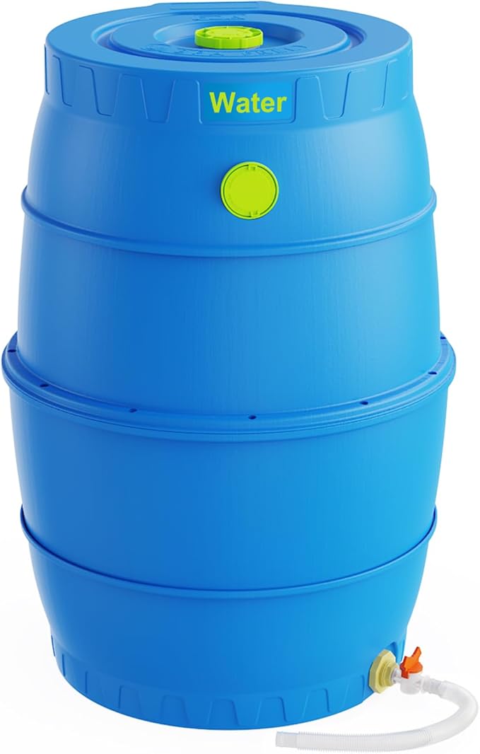 EJWOX 50 Gallon Blue Water Storage Barrel, BPA-Free Rainwater Collection Drum with Spigot, Stackable UV-Resistant Durable PP (Polypropylene) Barrel for Emergency Drinking Water & Gardening