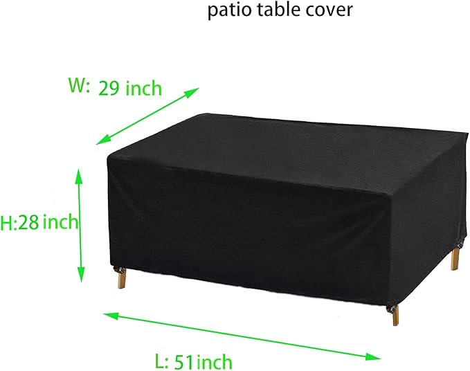 Table Cover,51"(L) x 29"(W) x 28"(H),Outdoor Lawn Waterproof Garden Furniture Cover,Durable Windproof, Fits Rectangle Patio Table