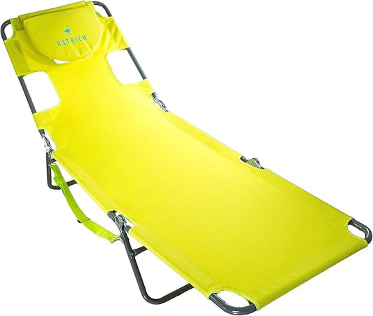 Ostrich the Original Chaise 72 x 22 Inch Lounge Portable Reclining Lounger, Outdoor Patio, Beach, Lawn, Camping, or Pool Tanning Chair, Lime Green