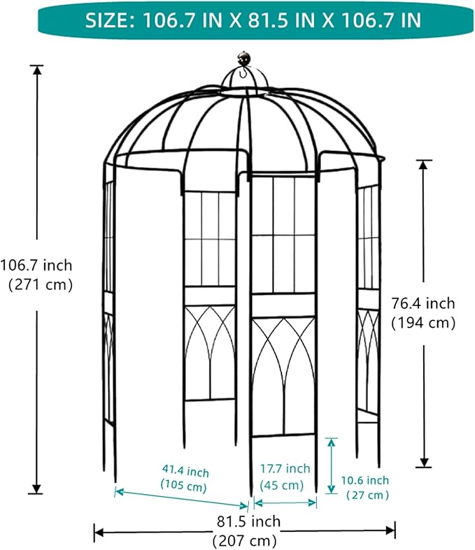 Garden Arches Arbors Birdcage Shape,9' High x 6.8' Wide,Metal Pergola Pavilion Gazebo Enduring Iron Trellis Plants Support Use for Outdoor Garden Arbor Climbing Plants Wedding Arches Ceremony