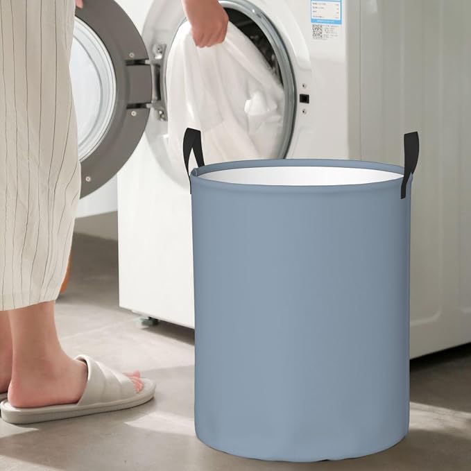 19.6" Large Laundry Hamper Bag, Dusty Blue Color Collapsible Laundry Basket Dirty Clothes Organizer Washing Bin for Family Essentials Storage