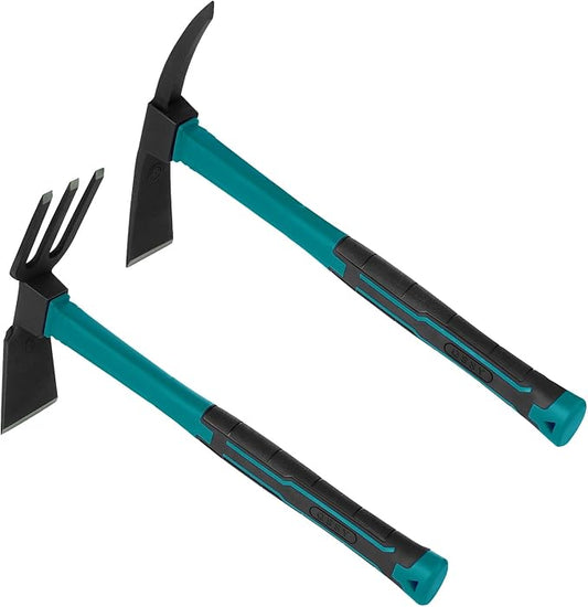 2pcs Garden Tools Comfortable Handle Hoes for Garden Work Carbon Steel Outdoor Tools（Blue）