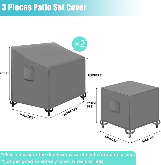 SIRUITON 3 Piece Outdoor Veranda Patio Garden Furniture Cover Set with 420D Durable and Water Resistant Fabric,Fit for Outdoor Wicker Patio Furniture Sets/Rattan Chair Conversation Sets-Grey