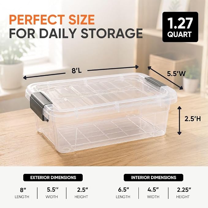 Superio 1.27 Quart Clear Plastic Storage Containers with Lids, Stackable Organizer Bins, BPA-Free Storage Boxes for Home, Office, Dorm & Classroom, 2 Pack