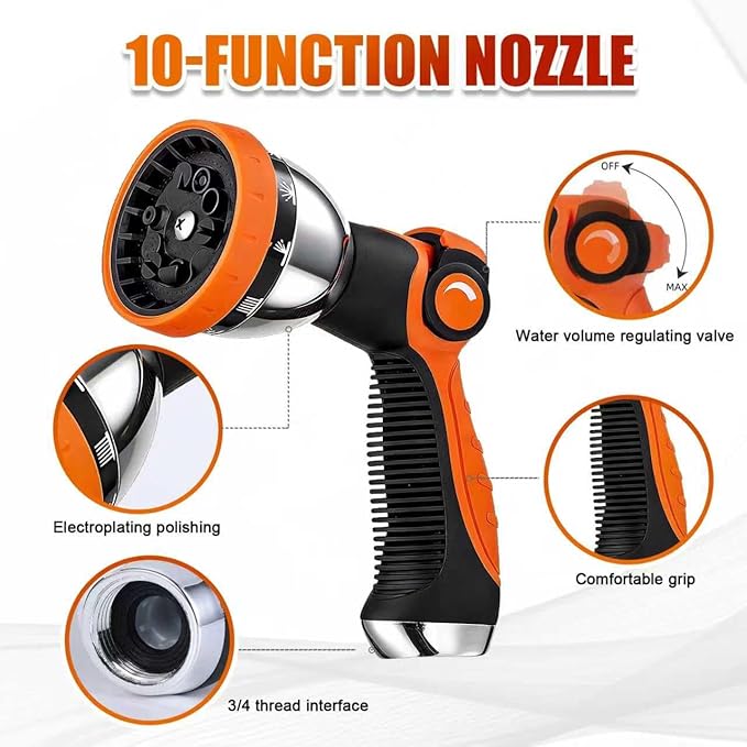 Garden Hose 50ft, Non-Expanding Lightweight Kink-Free Water Hose, Flexible Outdoor Hose with Aluminum Fittings, Abrasion Resistant & Easy to Store for Yard, Lawn, Car Washing, Watering