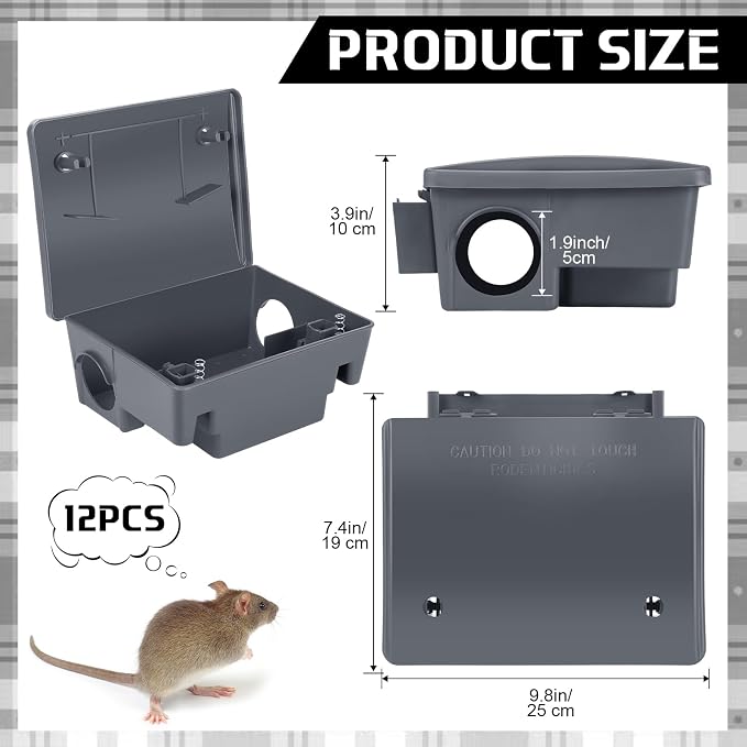 Qualirey 12 Packs Rat Bait Stations Rat Bait Box with Keys Outdoor Mouse Rodent Trap Mice Baits Stations Bulk for Outdoor Indoor Use Keeps Pets and Children Safe (Grey)