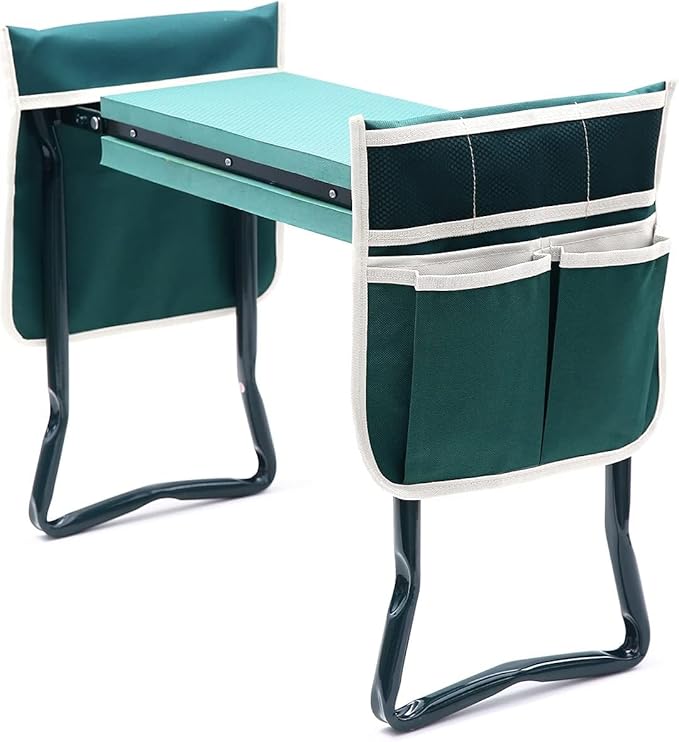 Ohuhu Garden Kneeler and Seat Heavy Duty, Upgraded Gardening Stool with Thicker and Wider EVA Foam Kneeling Pad Foldable Garden Bench with 2 Large Tools Pouches, Christmas Gardening Gifts for Seniors