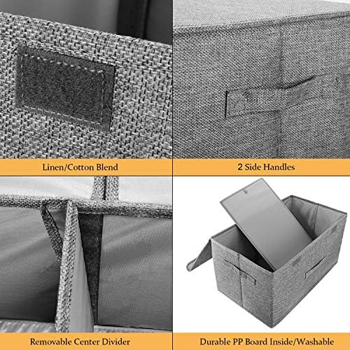 2 Pack Large Storage Boxes with Lids and Handles, Collapsible Linen Storage Bins Organizer Containers Baskets Cube with Removable Divider for Home Bedroom Closet Office (Red, Small)