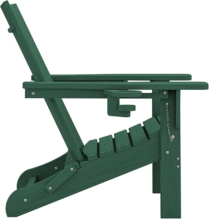 SERWALL Modern Adirondack Chair, Folding Adirondack Chair with Dual Cup Holders, Outdoor HDPE Fire Pit Chair for All Weather Use, Green