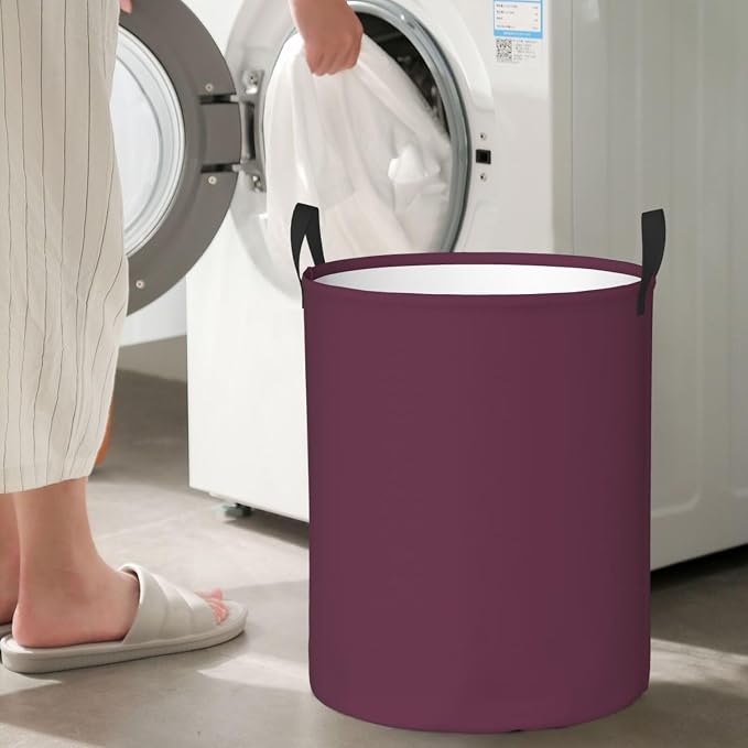 19.6" Large Laundry Hamper Bag, Plum Purple Color Collapsible Laundry Basket Dirty Clothes Organizer Washing Bin for Family Essentials Storage