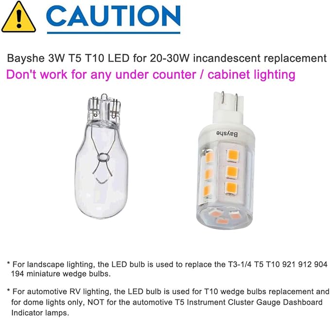 12V T10 Wedge Base Led Landscape Bulbs 3W Malibu Path Garden Light Bulbs,921 922 912 194 168 T10 RV Camper Trailer Motorhome Marine Boat Dome Light,6000K Daylight White,8 Pack