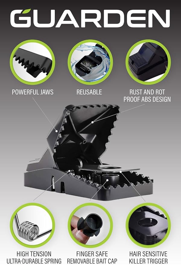 Rat Trap Six Pack - Powerful Reusable Traps for a Quick Kill Indoor or Out | Easy-Bait, Easy-Set Traps Catch Rats, Mice, Voles and Chipmunks Quickly Without Poison or Electricity