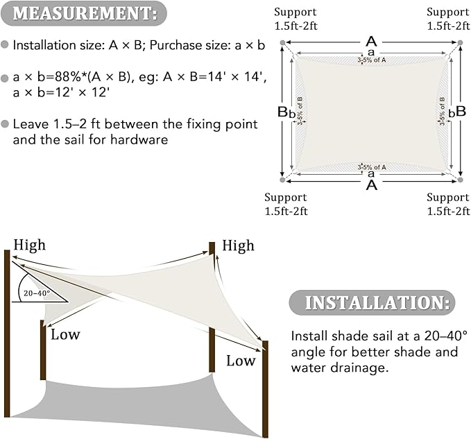 Shade&Beyond Custom 6'x21' Sun Shade Sail Canopy Rectangle UV Block Breathable Curved Sunshade for Backyard Yard Deck Outdoor Facility and Activities, Cream (We Make Custom Size)