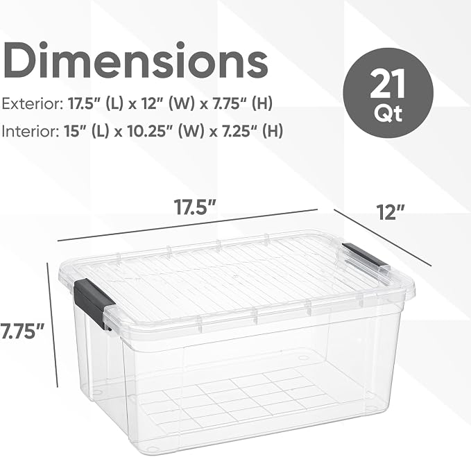 Superio 21 Quart Clear Plastic Storage Boxes with Lids, Stackable Organizer Containers, BPA-Free Storage Bins for Home, Office, School & Dorm, 8 Pack